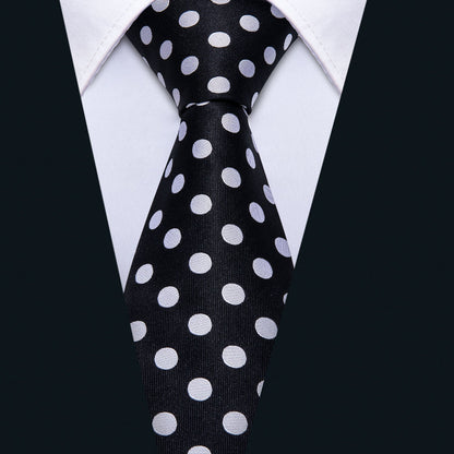 Dashing Black & Silver Polka Dot Tie Set with Pocket Square and Cufflinks tie sets - Sophisticated Gentlemen