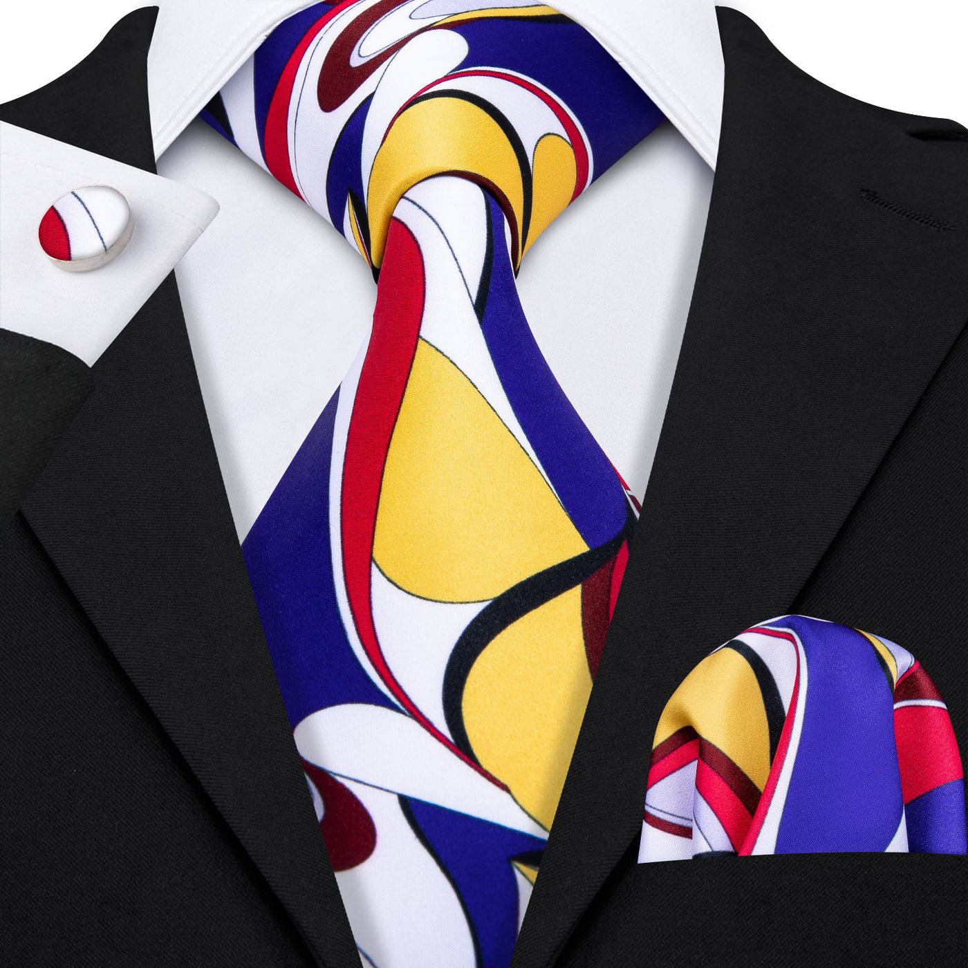 Red, Yellow and Blue Novelty Silk Tie, Pocket Square and Cufflinks Set tie sets - Sophisticated Gentlemen
