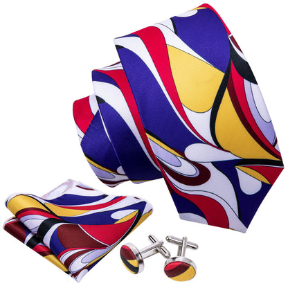 Red, Yellow and Blue Novelty Silk Tie, Pocket Square and Cufflinks Set tie sets - Sophisticated Gentlemen