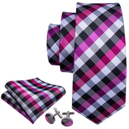 Pink Plaid Tie, Pocket Square and Cufflinks Set tie sets    - Sophisticated Gentlemen