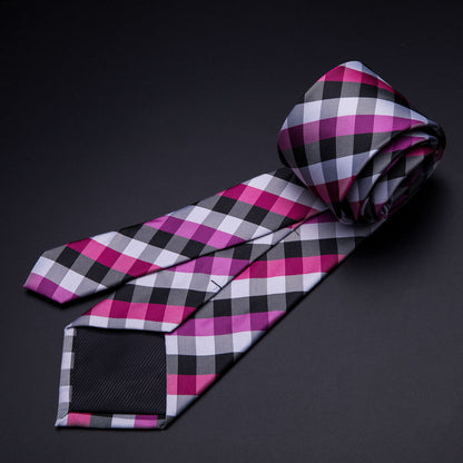 Pink Plaid Tie, Pocket Square and Cufflinks Set tie sets    - Sophisticated Gentlemen