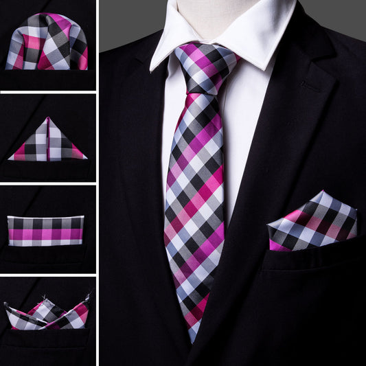 Pink Plaid Tie, Pocket Square and Cufflinks Set tie sets    - Sophisticated Gentlemen