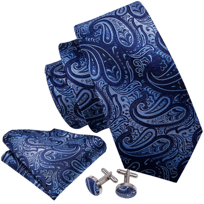 Blue Coral Paisley Tie, Pocket Square and Cufflinks Set tie sets    - Sophisticated Gentlemen