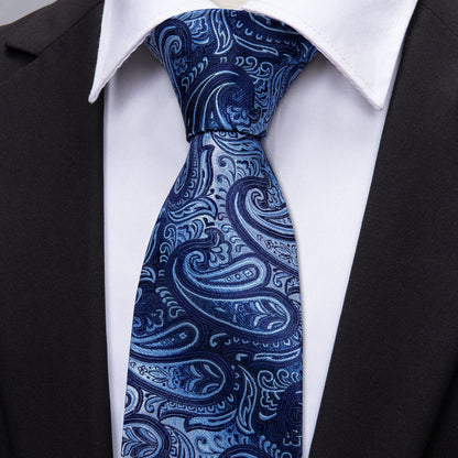 Blue Coral Paisley Tie, Pocket Square and Cufflinks Set tie sets    - Sophisticated Gentlemen