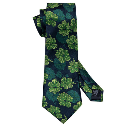 Green Jacquard Floral Silk Tie, Pocket Square and Cufflinks Set tie sets    - Sophisticated Gentlemen