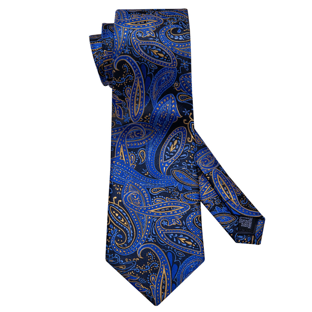 Blue Yellow Paisley Tie, Pocket Square and Cufflinks Set tie sets    - Sophisticated Gentlemen