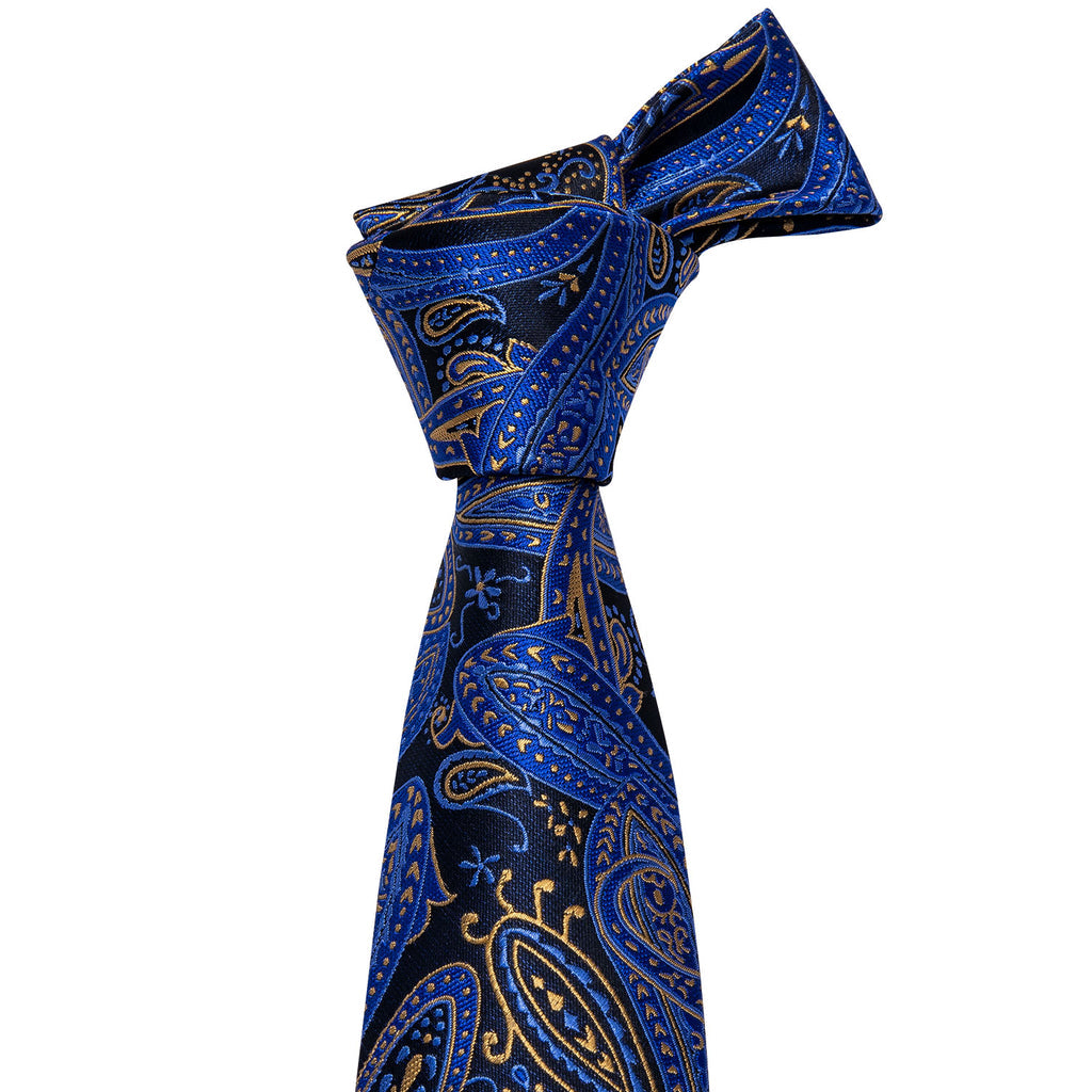 Blue Yellow Paisley Tie, Pocket Square and Cufflinks Set tie sets    - Sophisticated Gentlemen