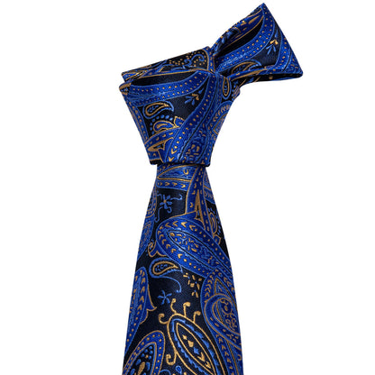 Blue Yellow Paisley Tie, Pocket Square and Cufflinks Set tie sets    - Sophisticated Gentlemen