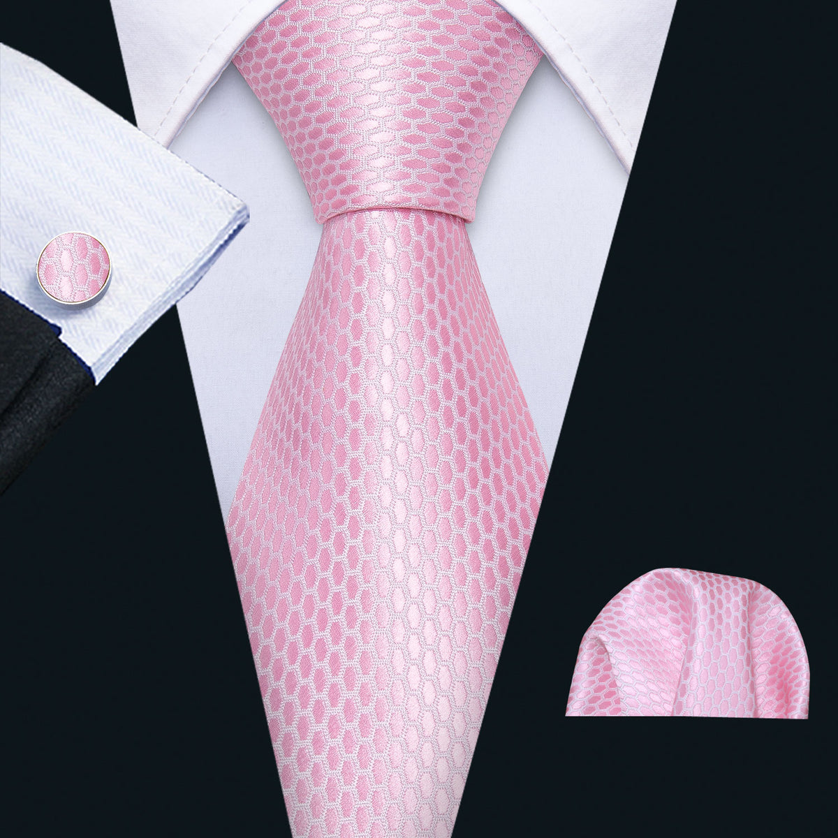 Pink Solid Tie, Pocket Square and Cufflinks Set tie sets    - Sophisticated Gentlemen