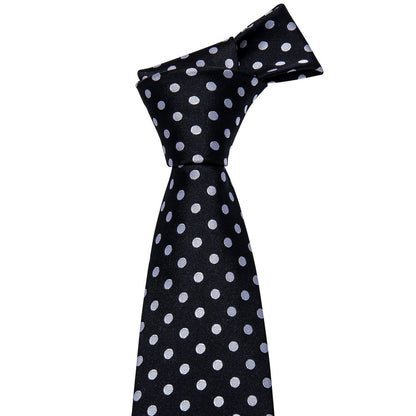 Black & White Polka Dot Silk Tie, Pocket Square & Cufflinks Set tie sets - Sophisticated Gentlemen