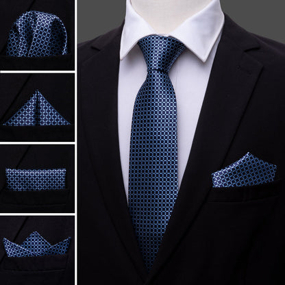 Dark Blue Plaid Tie, Pocket Square and Cufflinks Set tie sets    - Sophisticated Gentlemen