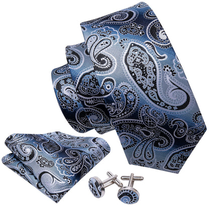Blue Black Paisley Tie, Pocket Square and Cufflinks Set tie sets    - Sophisticated Gentlemen