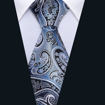 Blue Black Paisley Tie, Pocket Square and Cufflinks Set tie sets    - Sophisticated Gentlemen