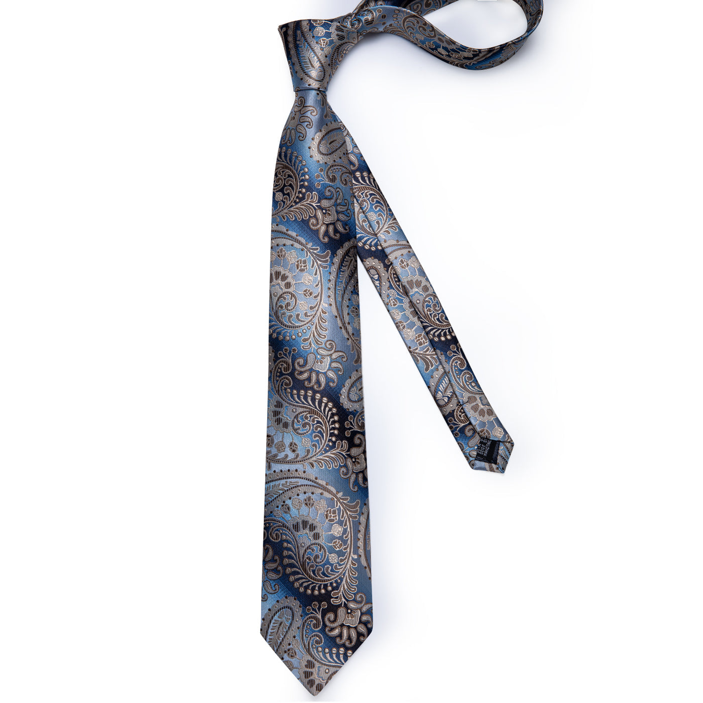 Slate Blue & Silver Paisley Silk Tie, Pocket Square & Cufflinks Set tie set - Sophisticated Gentlemen