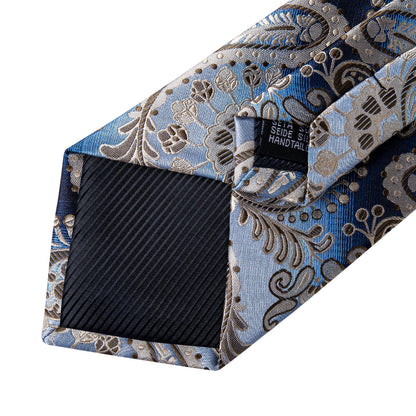Slate Blue & Silver Paisley Silk Tie, Pocket Square & Cufflinks Set tie set - Sophisticated Gentlemen