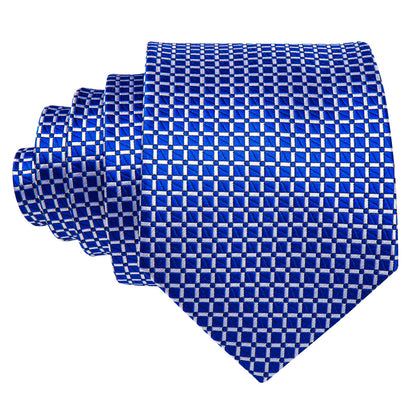 Modern Blue Plaid Silk Tie Set with Pocket Square and Cufflinks tie sets - Sophisticated Gentlemen