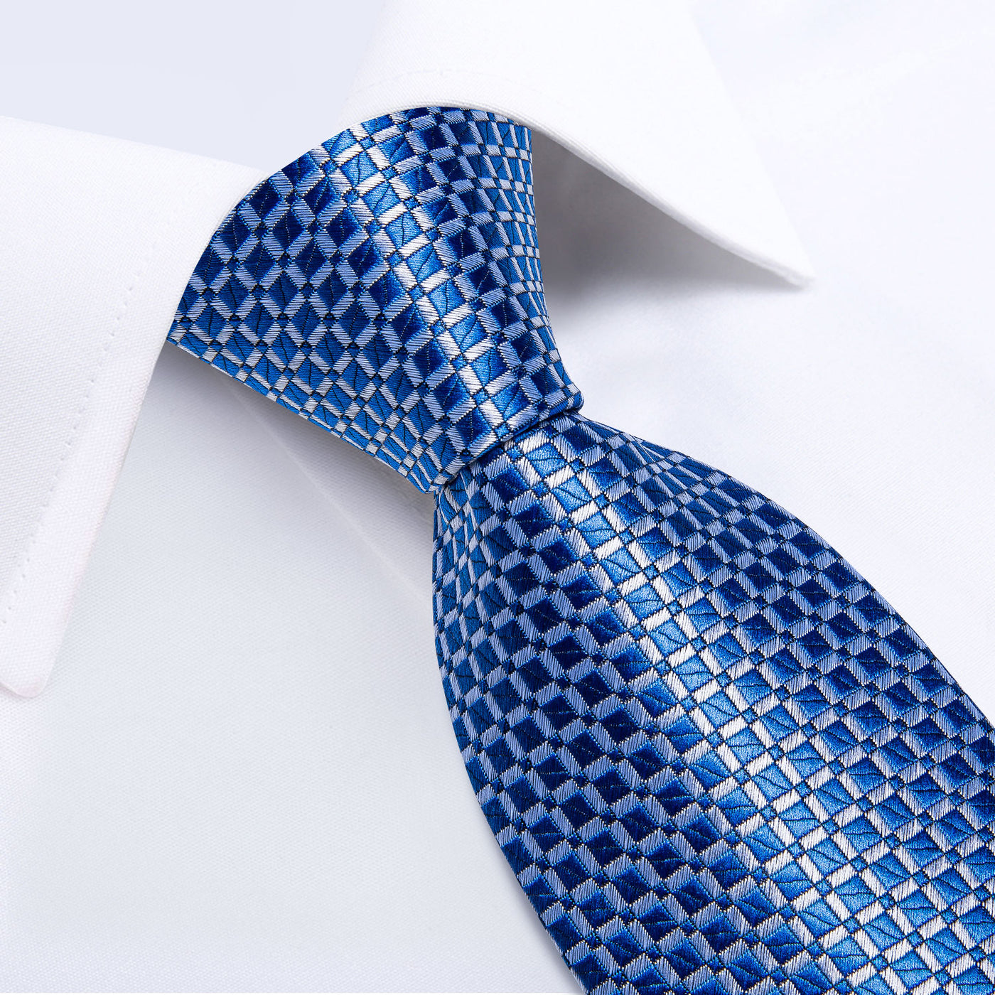 Modern Blue Plaid Silk Tie Set with Pocket Square and Cufflinks tie sets - Sophisticated Gentlemen