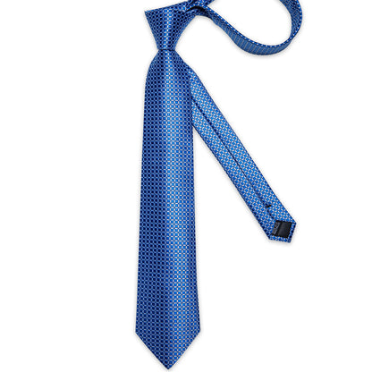 Modern Blue Plaid Silk Tie Set with Pocket Square and Cufflinks tie sets - Sophisticated Gentlemen