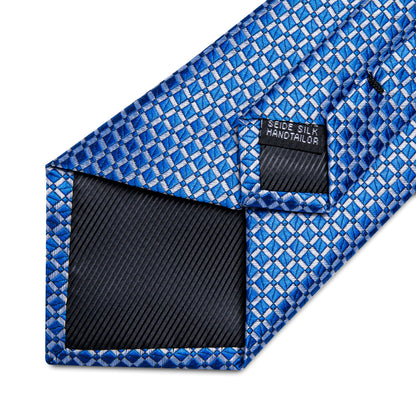 Modern Blue Plaid Silk Tie Set with Pocket Square and Cufflinks tie sets - Sophisticated Gentlemen