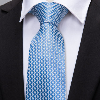 Sky Blue Geometric Tie, Pocket Square and Cufflinks Set tie sets    - Sophisticated Gentlemen