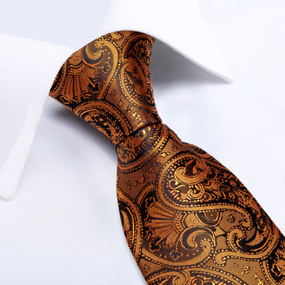 Copper Paisley Tie, Pocket Square and Cufflinks tie sets    - Sophisticated Gentlemen