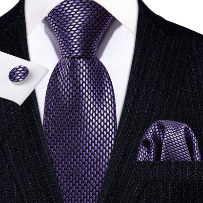 Purple Geometric Solid Tie, Pocket Square and Cufflinks Set tie sets    - Sophisticated Gentlemen