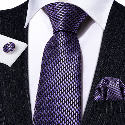 Purple Geometric Solid Tie, Pocket Square and Cufflinks Set tie sets    - Sophisticated Gentlemen
