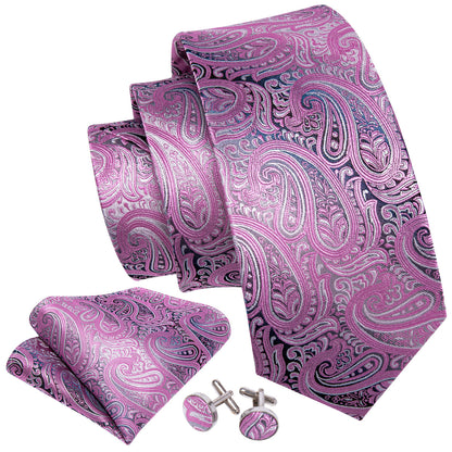 Blush Pink Paisley Silk Tie, Pocket Square & Cufflinks Set tie sets - Sophisticated Gentlemen