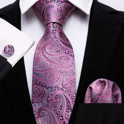 Blush Pink Paisley Silk Tie, Pocket Square & Cufflinks Set tie sets - Sophisticated Gentlemen