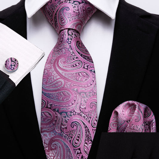 Blush Pink Paisley Silk Tie, Pocket Square & Cufflinks Set tie sets - Sophisticated Gentlemen