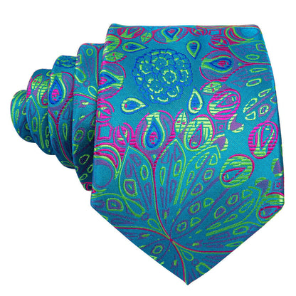 Blue Green Floral Tie, Pocket Square and Cufflinks Set tie sets - Sophisticated Gentlemen