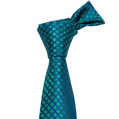 Checkered Teal Blue Plaid Tie, Pocket Square and Cufflinks Set tie sets    - Sophisticated Gentlemen