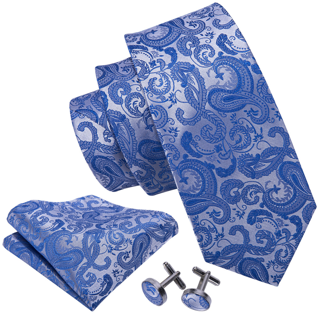 Blue Paisley Tie, Pocket Square and Cufflinks Set tie sets    - Sophisticated Gentlemen