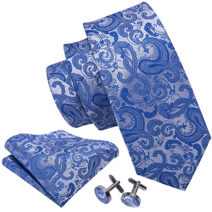 Blue Paisley Tie, Pocket Square and Cufflinks Set tie sets    - Sophisticated Gentlemen