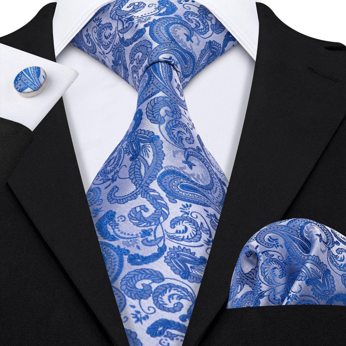 Blue Paisley Tie, Pocket Square and Cufflinks Set tie sets    - Sophisticated Gentlemen