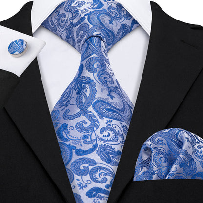 Blue Paisley Tie, Pocket Square and Cufflinks Set tie sets    - Sophisticated Gentlemen