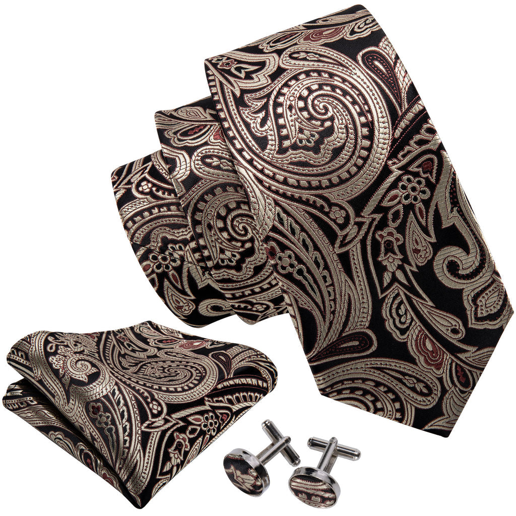 Classic Brown Paisley Tie, Pocket Square and Cufflinks Set tie sets    - Sophisticated Gentlemen