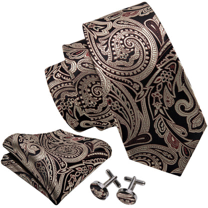 Classic Brown Paisley Tie, Pocket Square and Cufflinks Set tie sets    - Sophisticated Gentlemen