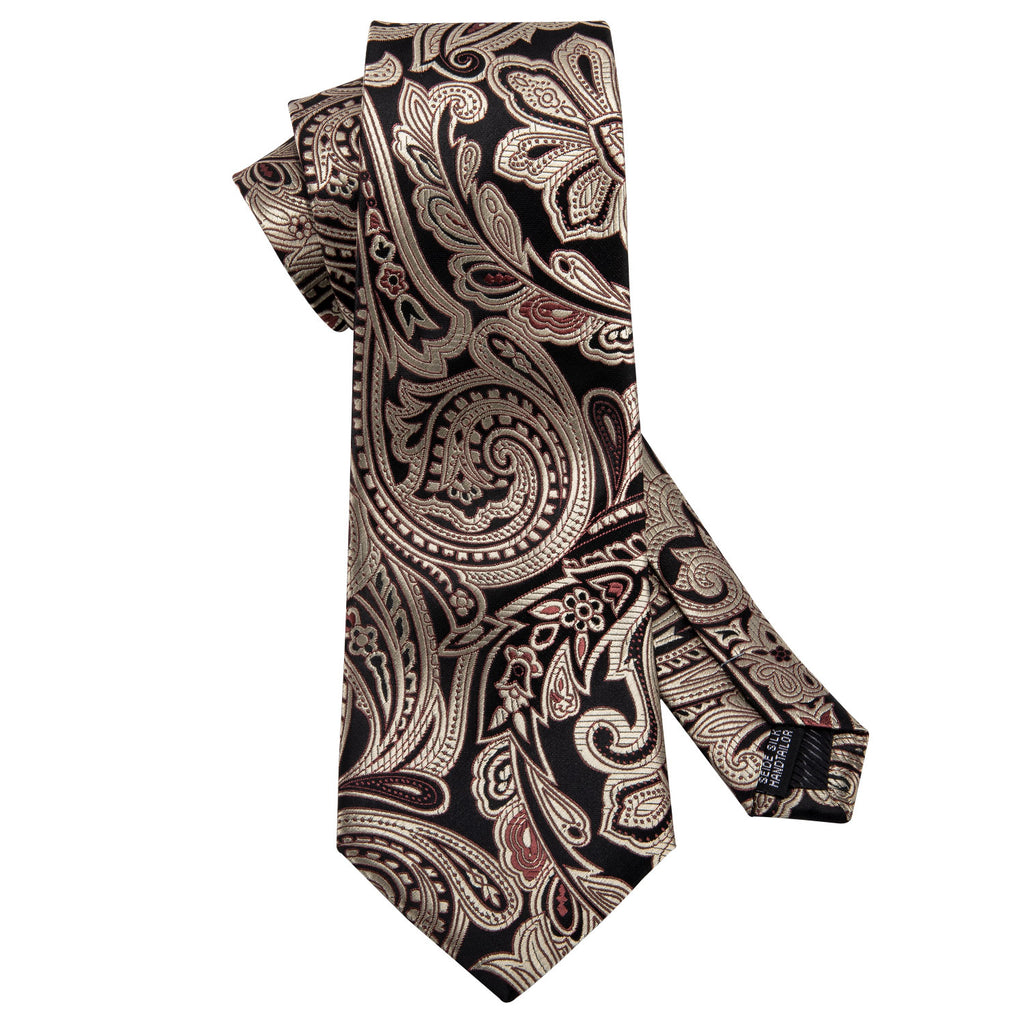Classic Brown Paisley Tie, Pocket Square and Cufflinks Set tie sets    - Sophisticated Gentlemen