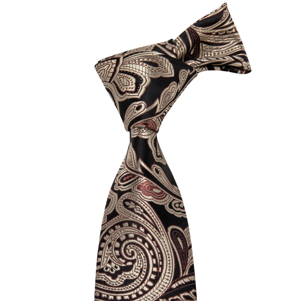 Classic Brown Paisley Tie, Pocket Square and Cufflinks Set tie sets    - Sophisticated Gentlemen