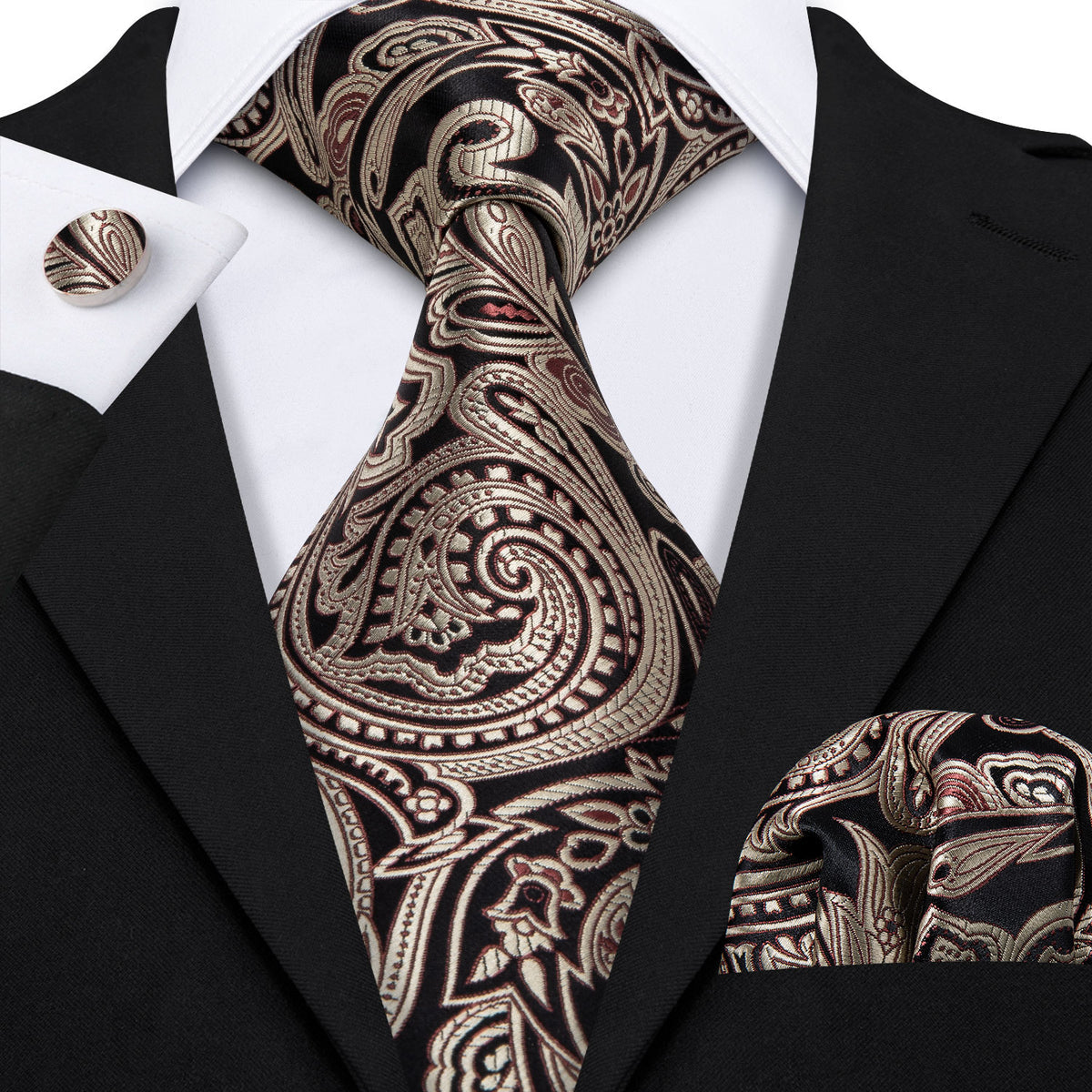 Classic Brown Paisley Tie, Pocket Square and Cufflinks Set tie sets    - Sophisticated Gentlemen