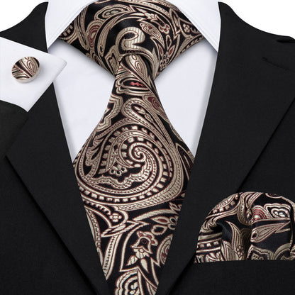 Classic Brown Paisley Tie, Pocket Square and Cufflinks Set tie sets    - Sophisticated Gentlemen
