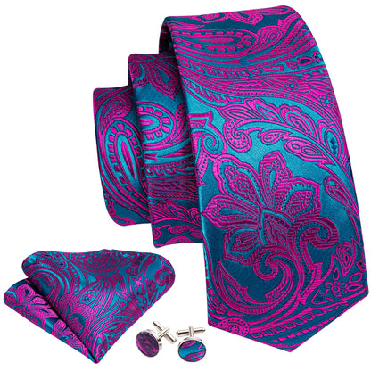 Red Blue Paisley Tie, Pocket Square and Cufflinks Set tie sets    - Sophisticated Gentlemen