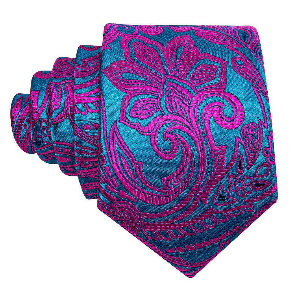 Red Blue Paisley Tie, Pocket Square and Cufflinks Set tie sets    - Sophisticated Gentlemen