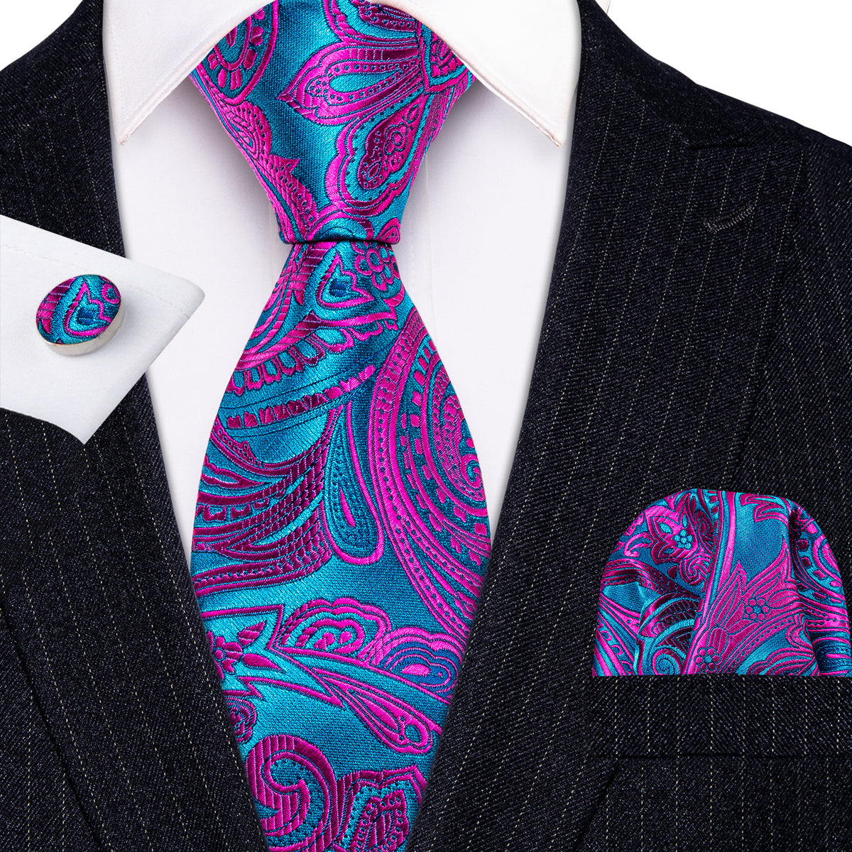 Red Blue Paisley Tie, Pocket Square and Cufflinks Set tie sets    - Sophisticated Gentlemen