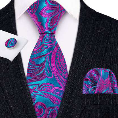 Red Blue Paisley Tie, Pocket Square and Cufflinks Set tie sets    - Sophisticated Gentlemen