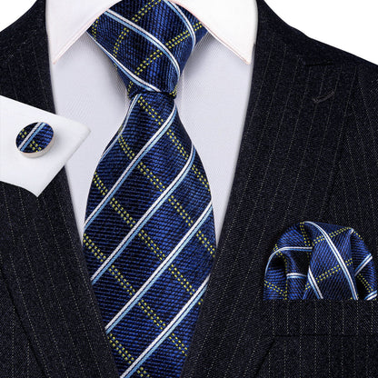 Royal Blue Plaid Tie, Pocket Square and Cufflinks Set tie sets    - Sophisticated Gentlemen