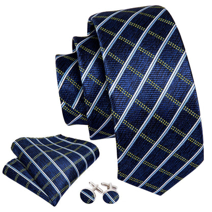 Royal Blue Plaid Tie, Pocket Square and Cufflinks Set tie sets    - Sophisticated Gentlemen