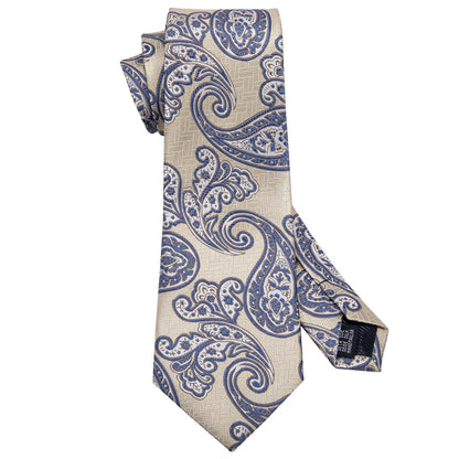 Yellow Blue Paisley Silk Tie, Pocket Square and Cufflinks Set tie sets    - Sophisticated Gentlemen