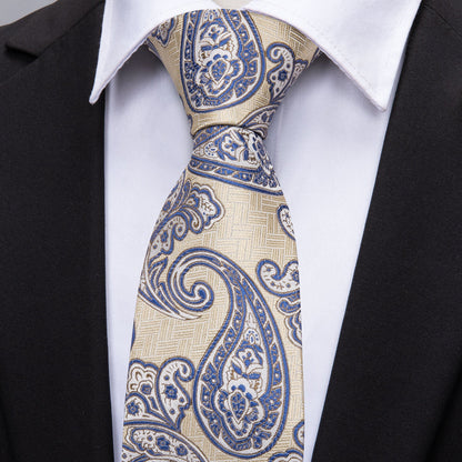 Yellow Blue Paisley Silk Tie, Pocket Square and Cufflinks Set tie sets    - Sophisticated Gentlemen